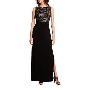 Lauren Ralph Lauren Womens Ednella Black Party Evening Dress